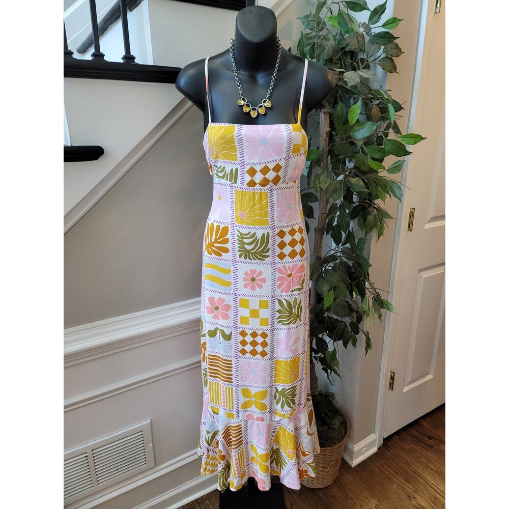 Spaghetti Strap Pink & Yellow Patchwork Maxi Dress